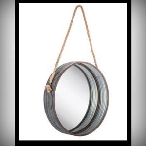 Galvanized Metal Framed Round Wall Mirror with Rope 15.75”x3.5” NEW Farmhouse